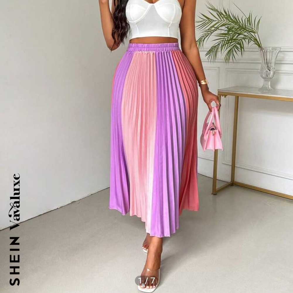 SHEIN Pink and Purple Pleated Skirt
